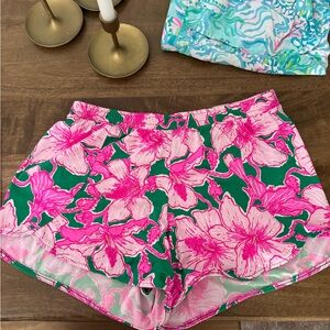 Lilly Pulitzer Pink Floral Lounge Shorts on Green
